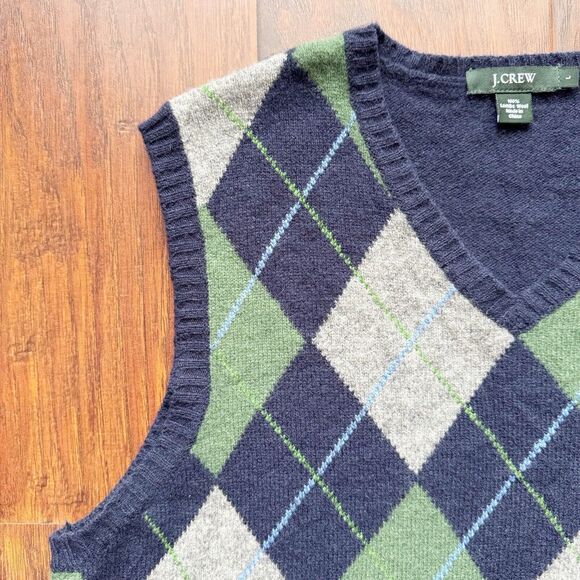 J Crew 100% Lambs Wools Mens‎ Argyle Sweater Vest Sz L Academia Preppy Classic - Picture 7 of 15